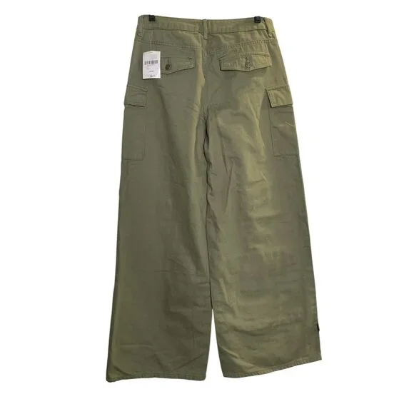 Forever 21 Women's High-Waisted Olive Cargo Pants Large Wide-Leg NWT - Picture 3 of 7